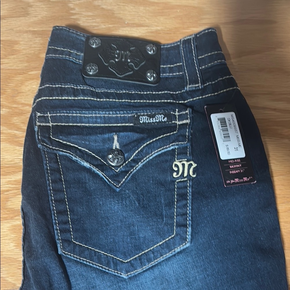 Miss Me Blue Skinny Jeans with Decorative Stitching